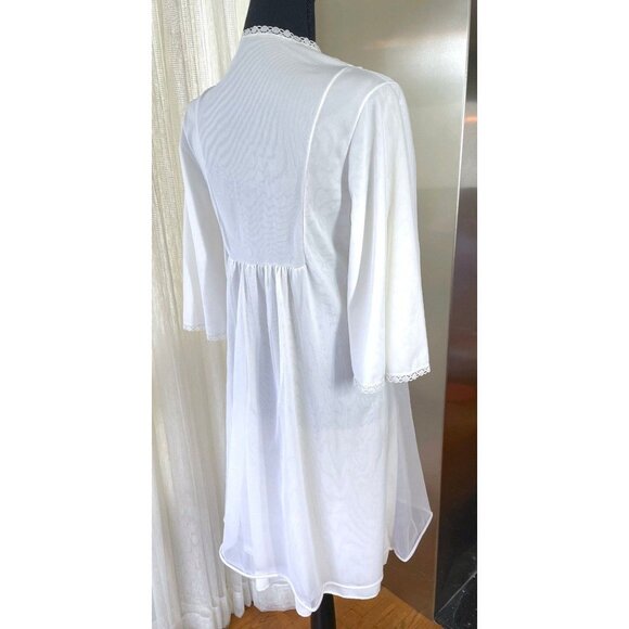 Vintage 80s robe, white and pink delicate night gown, FrenchMaid - Picture 6 of 9